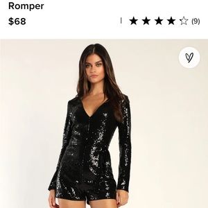 Diva Night Black Sequins Long Sleeve Romper